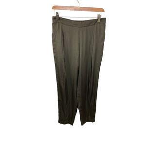 Lafayette 148 New York satin olive green pants M small tapered pleated Pull On